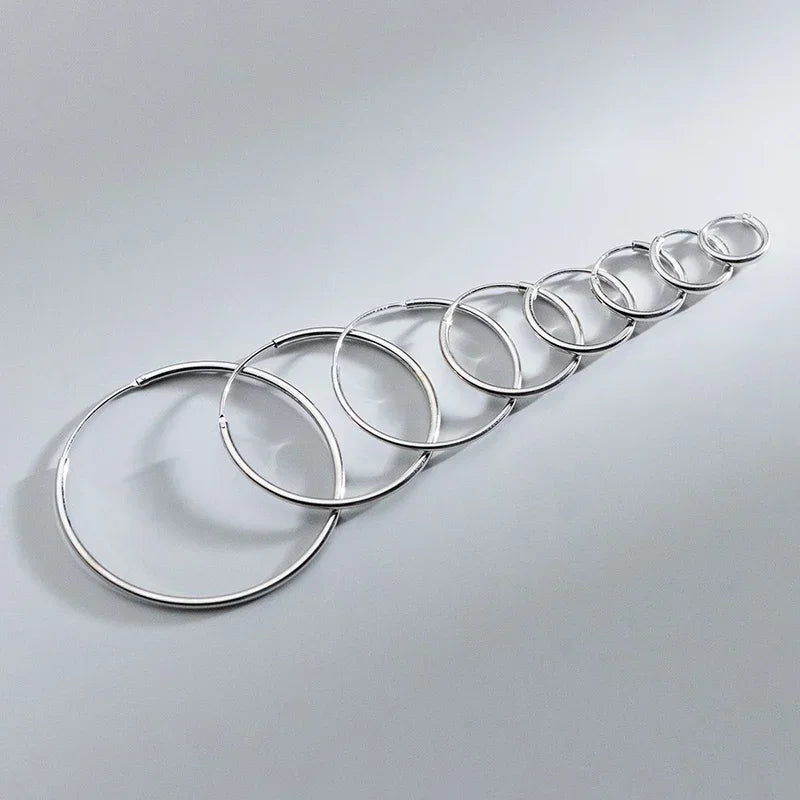 Echtes 925er-Sterlingsilber, 1,2/1,5 mm Drahtdurchmesser, große runde Creolen für Damen, klassischer feiner Schmuck, minimalistische Accessoires