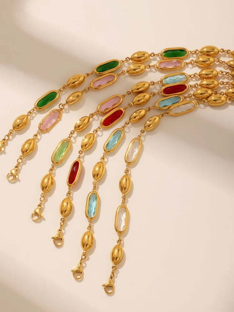 Edelstahlarmband mit mehreren glänzenden Streifen, facettiertes tschechisches Kristallglas für Damen, 18 Karat vergoldet, luxuriöse Damenarmbänder