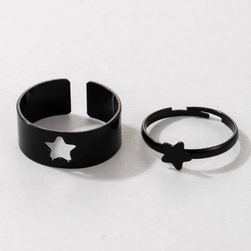 Vintage Einfache Tier Butterlfly Sterne Mond Herz Offene Ringe Für Frauen Mädchen Gothic Schmuck 2PCS Punk Schwarz Paar Ring set