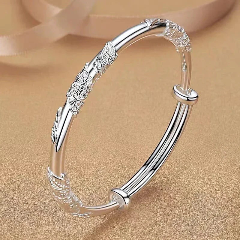 ALIZERO Armreif aus 925er-Sterlingsilber mit vollgeblasenen Blumen für Damen, zarte, offene, verstellbare Armbänder, Modeschmuck