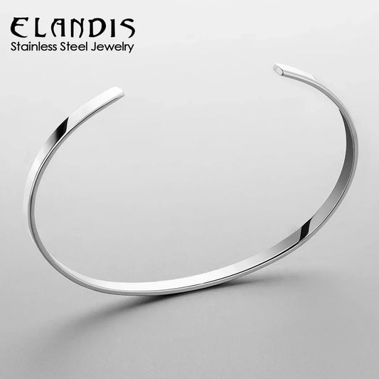 ELANDIS Offener Armreif aus Edelstahl, minimalistischer Herrenschmuck, modisches Platin-Armband, beliebtes Weihnachtsgeschenk für Paare