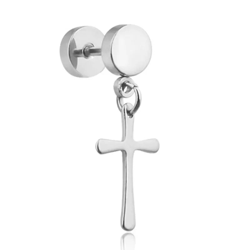Geometrie Unisex Titan Edelstahl Drop Creolen chinesische Charakter Quaste Kette Mann Stern Kreuz Drachen feder
