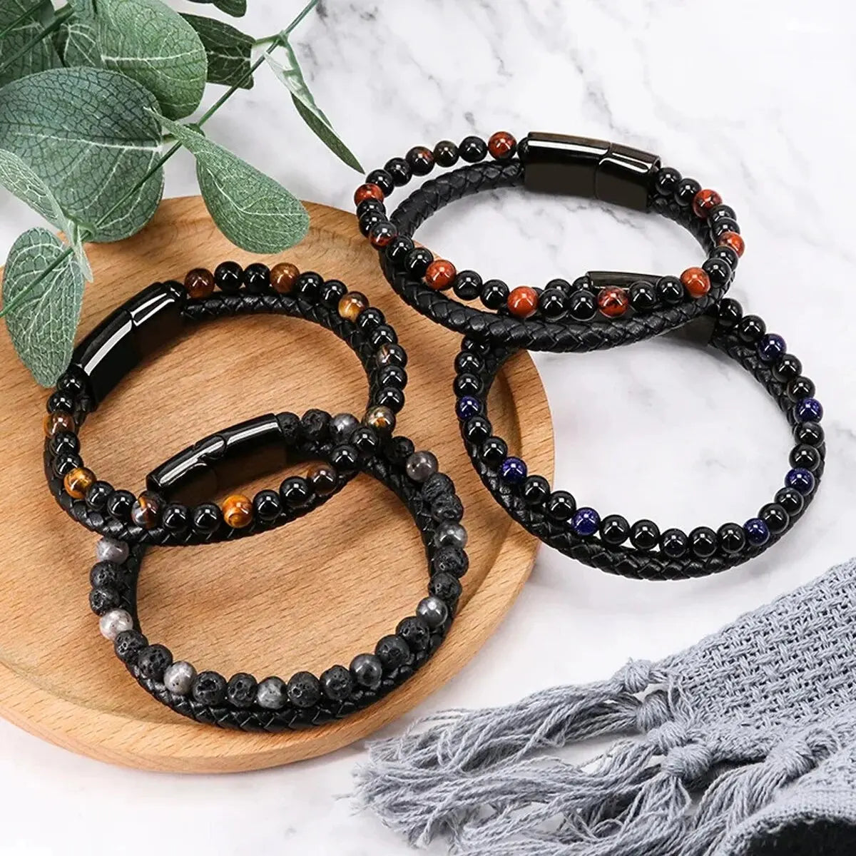 Edelstahl Armband Tigerauge Stein Perlen Armband Natürliche Lava Stein Perlen Edelstahl Armband Männer Frauen Schmuck