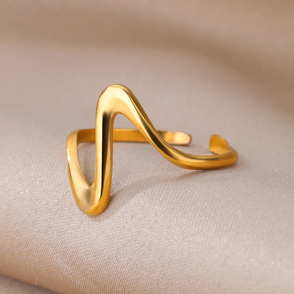 Edelstahl Ringe für Frauen Wasserdicht Offene Gold Farbe Ring Hochzeit Paar Band Schmuck Geschenke Kostenloser Versand Artikel anillos