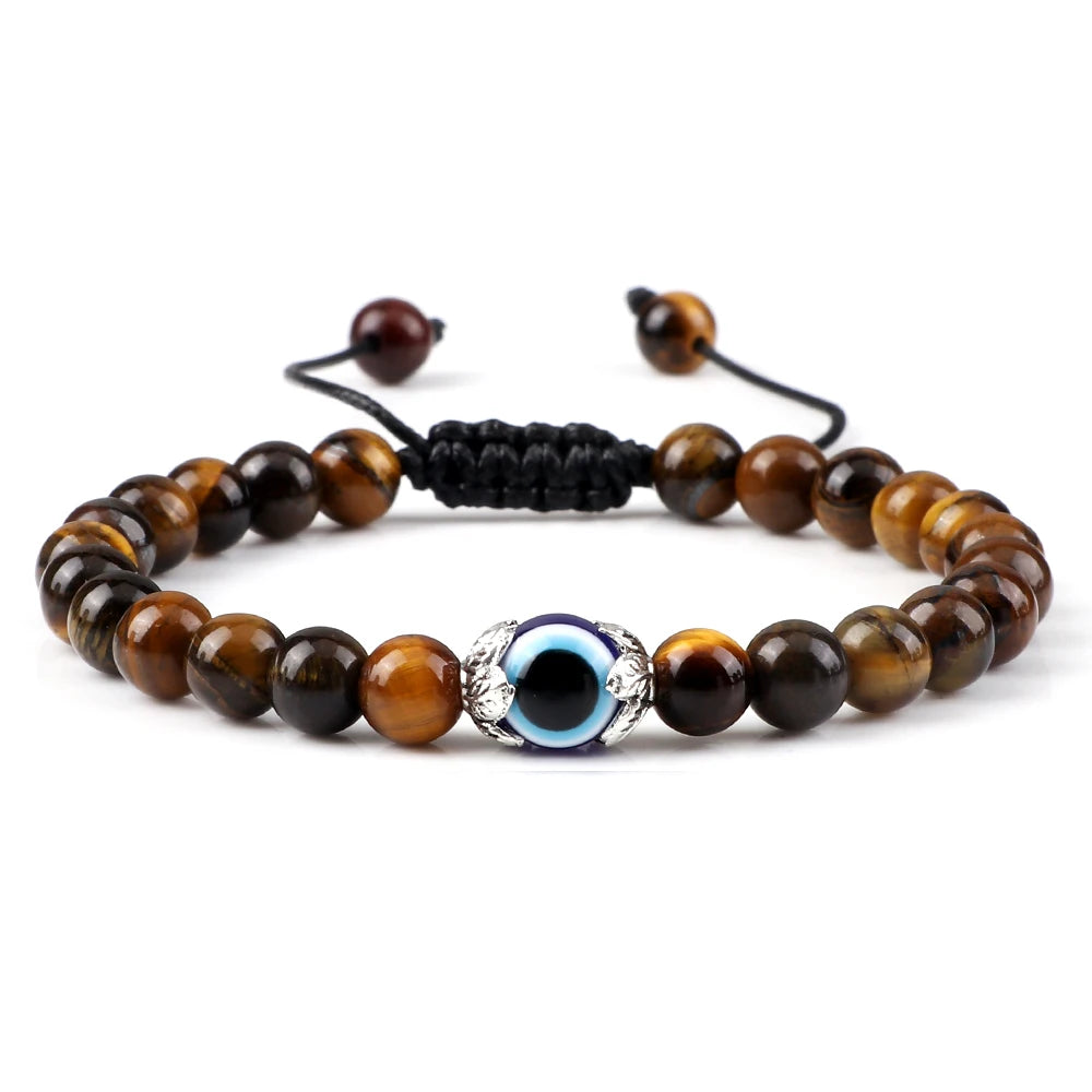 Mode Trendy Männer Türkische Bösen blick Armbänder 6mm Natürliche Tigerauge Vulkangestein Armbänder Frauen Geflochtene Amulett Schmuck Geschenke