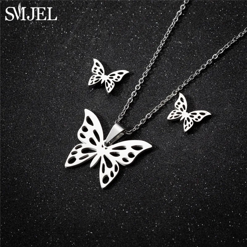 Korea Stil Edelstahl Schmetterling Schmuck Sets für Frauen Cartoon Biene Insekt Anhänger Halskette Mädchen Sommer Strand Hochzeit Geschenk