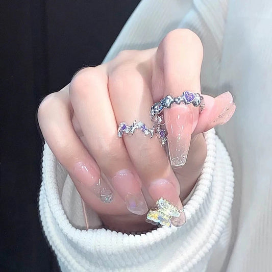 Neue Mode Shiny Lila Strass Öffnung Paar Ringe für Frauen Männer Vintage Kristall Stern Einstellbare Ring Liebhaber Y2K Schmuck