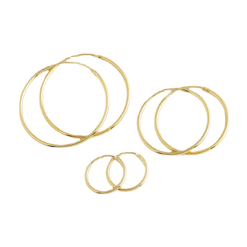 Vergoldete glatte runde Kreis-große Creolen für Damen, Größe 12/25/30/40/50/60 mm, Edelstahl, Schmuck, Accessoires, Geschenke