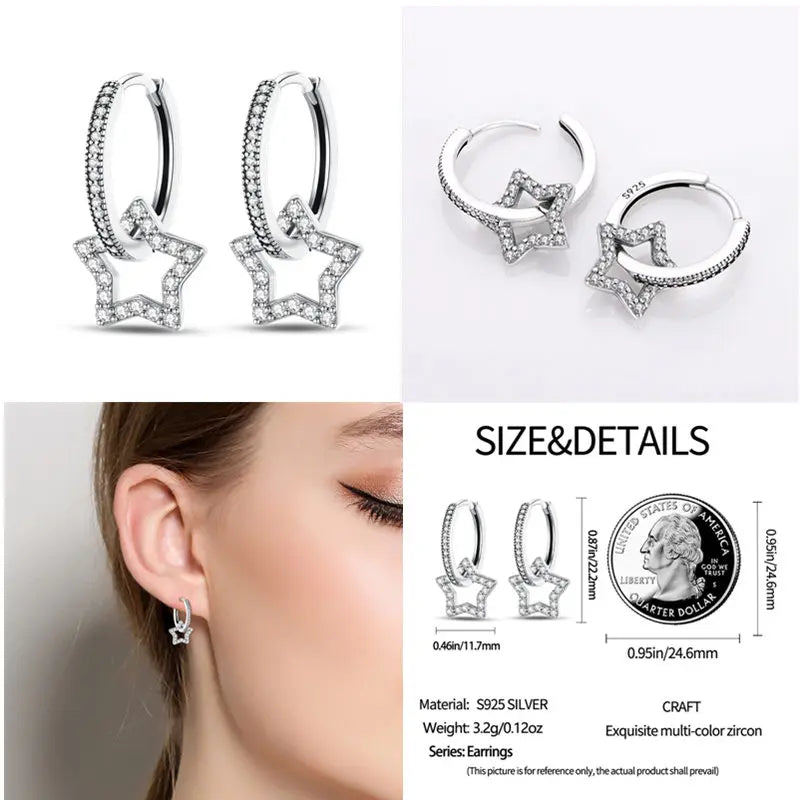 2024 Hotsale Ohrringe aus 925er-Sterlingsilber, Creolen mit Pavé-CZ-U-Form, Zirkon für Frauen, funkelnd, mit Größe, Modellanzeige