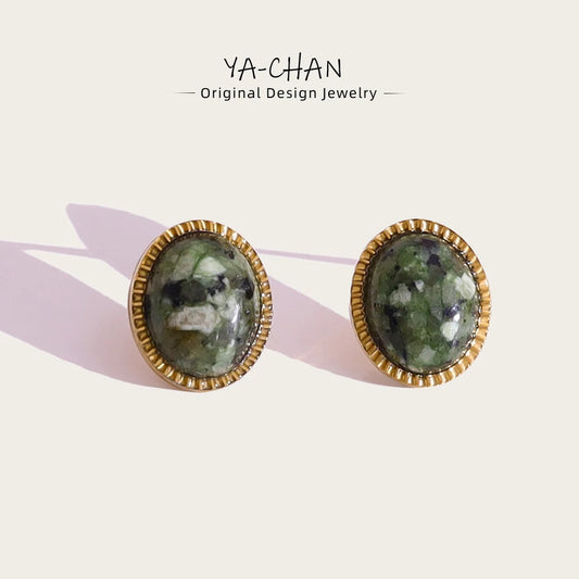YACHAN Ovale Ohrstecker im Vintage-Stil aus Naturstein-Edelstahl für Damen, klassischer Charme, hochwertiger Schmuck, wasserdicht