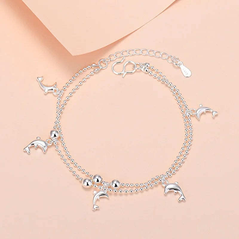 Charm-Armband aus 925er-Sterlingsilber mit Glücksperlen für Damen, Kette, runde Armreifen, modischer Luxus-Qualitätsschmuck, Weihnachtsaccessoires