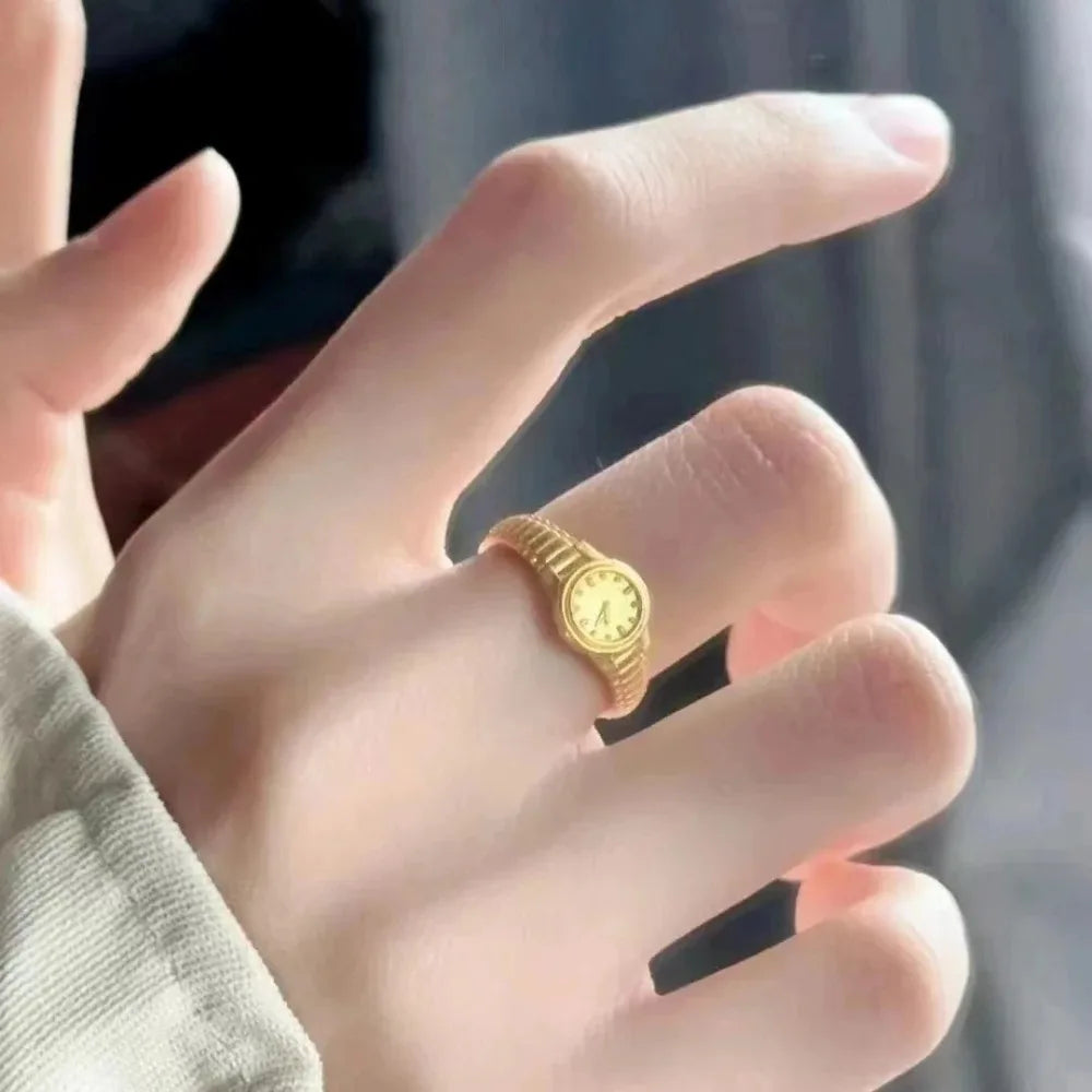Verlobungsringe für Damen, Edelstahl, Uhrenform, offener Ring, verstellbare Anillos, Ehering, Schmuck, Accessoires, Geschenke