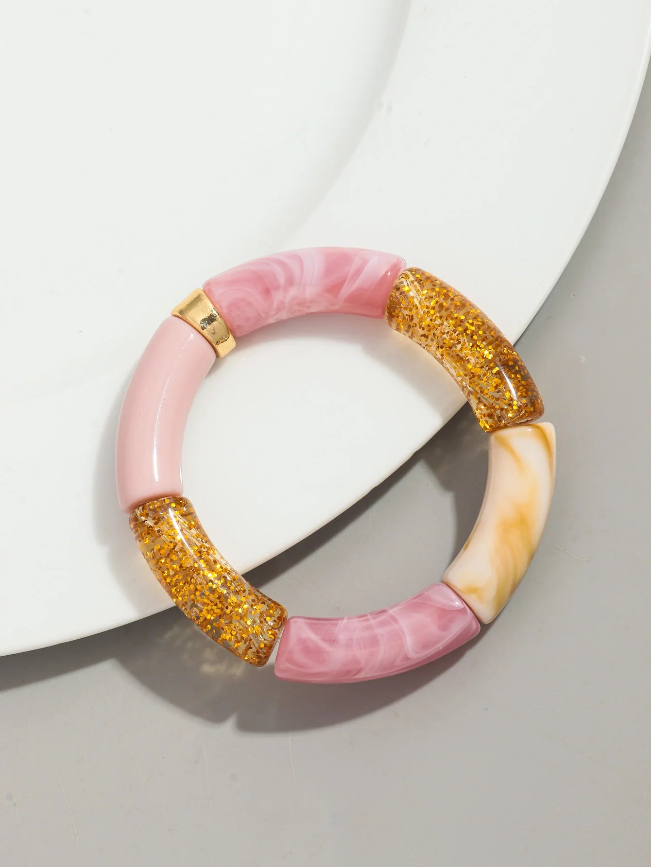 Bohomia Acryl-Design-Stil, klobiges Bambus-Stapelarmband für Damen, Boho, elastisch, bunt, Röhrenperlen, Armbänder 2024, Schmuck