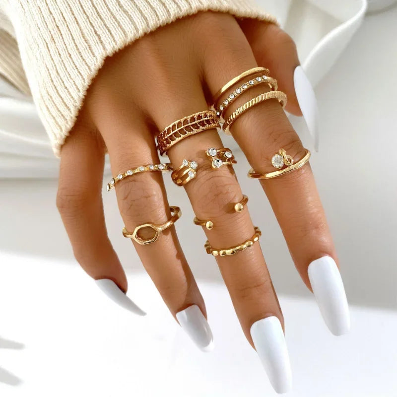Boho Gold Farbe Herz Ringe Set Für Frauen Vintage Geometrische Kreuz Perle Schmetterling Finger Ringe Weibliche Trendy Schmuck Geschenk