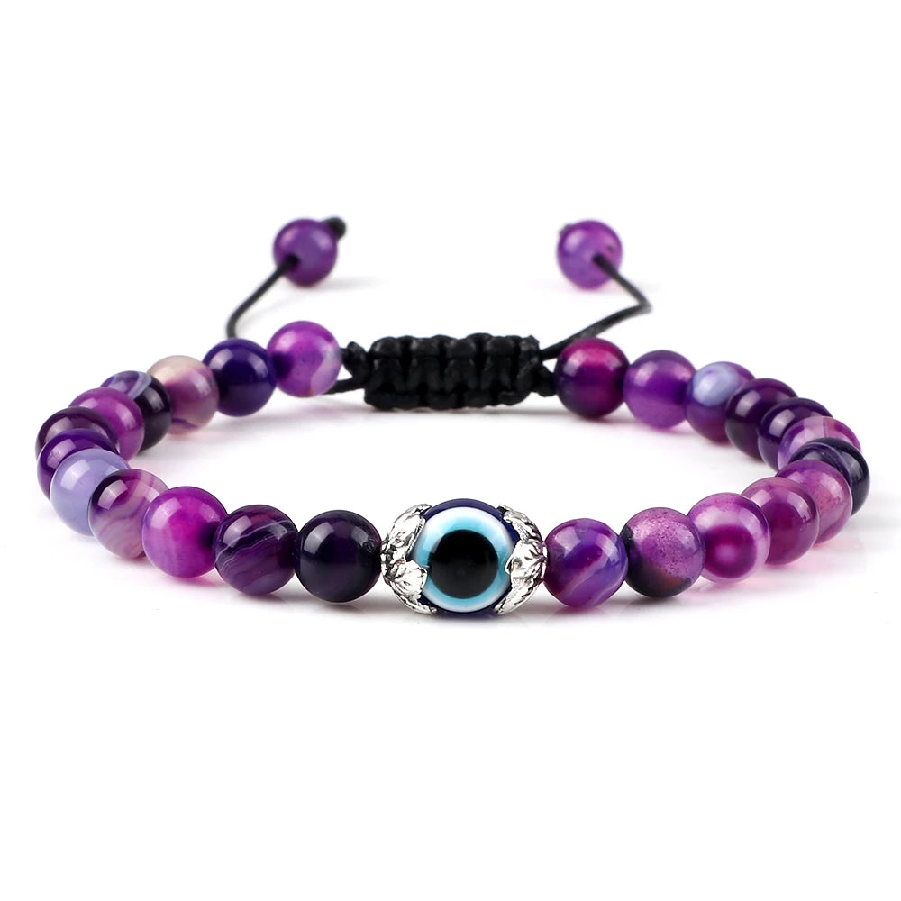 Mode Trendy Männer Türkische Bösen blick Armbänder 6mm Natürliche Tigerauge Vulkangestein Armbänder Frauen Geflochtene Amulett Schmuck Geschenke
