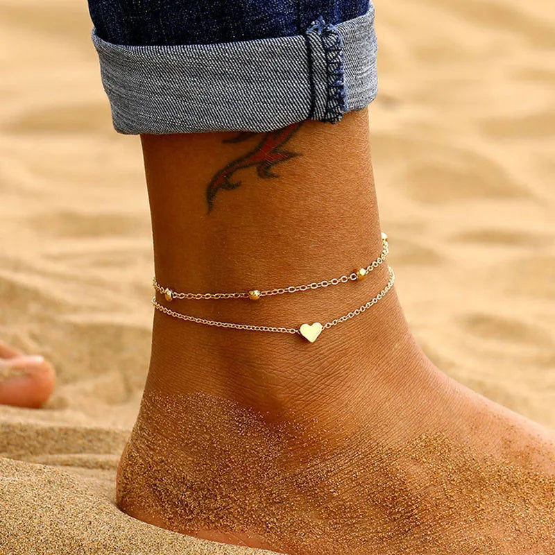 Modyle 2024 Neue Böhmen Handschellen Fußkettchen Multilayer Silber Farbe Fuß Kette Fashion Ankle Armband Für Frauen Strand Schmuck