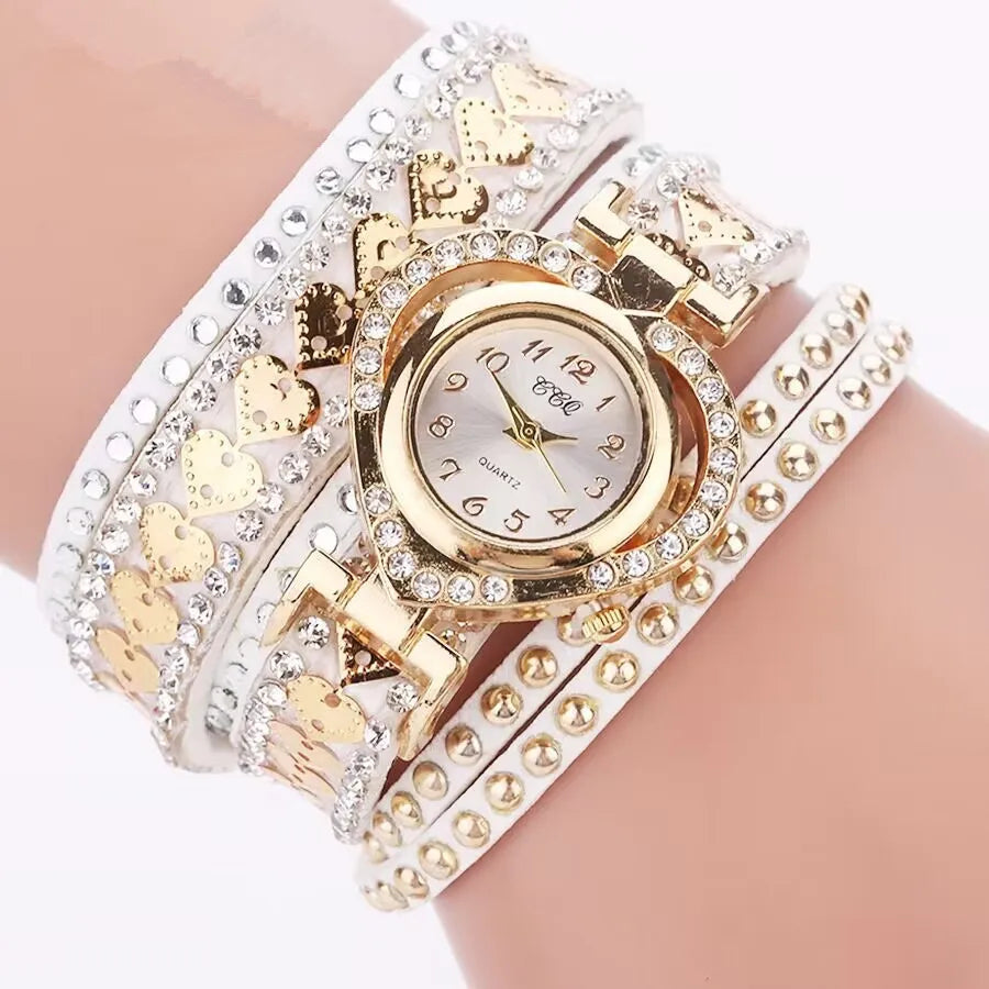 Mode Strass Herz Zifferblatt Frauen Uhren Lange Samt Band Armbanduhr
