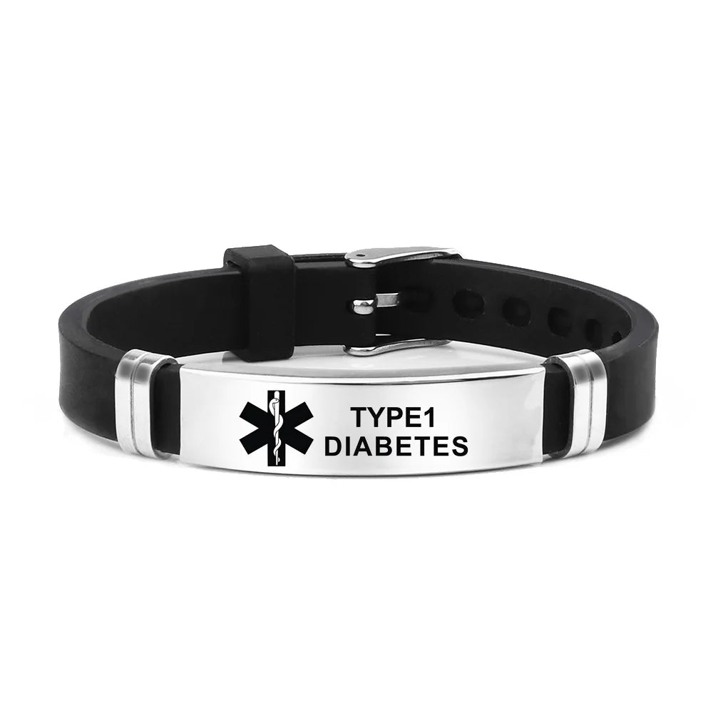 Edelstahl Gravierbare Medizinische Alarm Armbänder Diabetes Epilepsie Alzheimer Allergie Frauen Männer Silikon Armband Schmuck