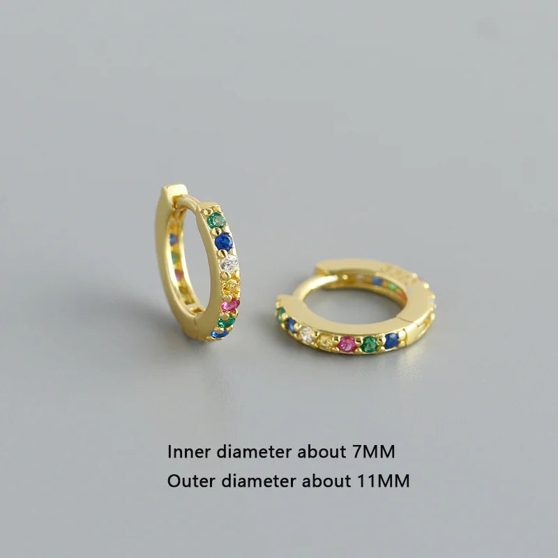 WANTME 925 Sterling Silber Einfache Farbe Zirkon Huggies 8,8mm Ohr Creolen für Frauen Mode Überzogene 18 k Gold Charms schmuck