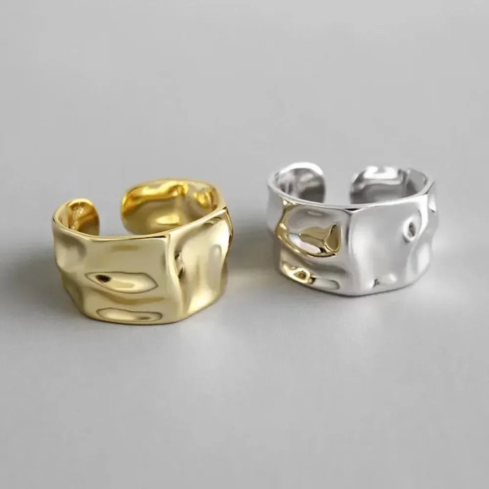 Mode Silber Farbe Unregelmäßige Öffnung Ring Für Frauen Männer Geometrische Breite Punk Ringe Einzigartige Design Finger Schmuck Für Party