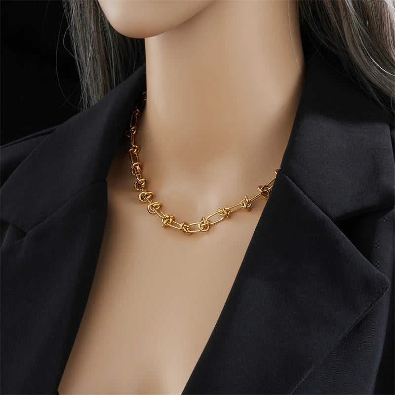 DIEYURO 316L Edelstahl Gold Silber Farbe Twist Knoten Halskette Armbänder Für Frauen Mädchen Neue Mode Lichtecht Schmuck Set