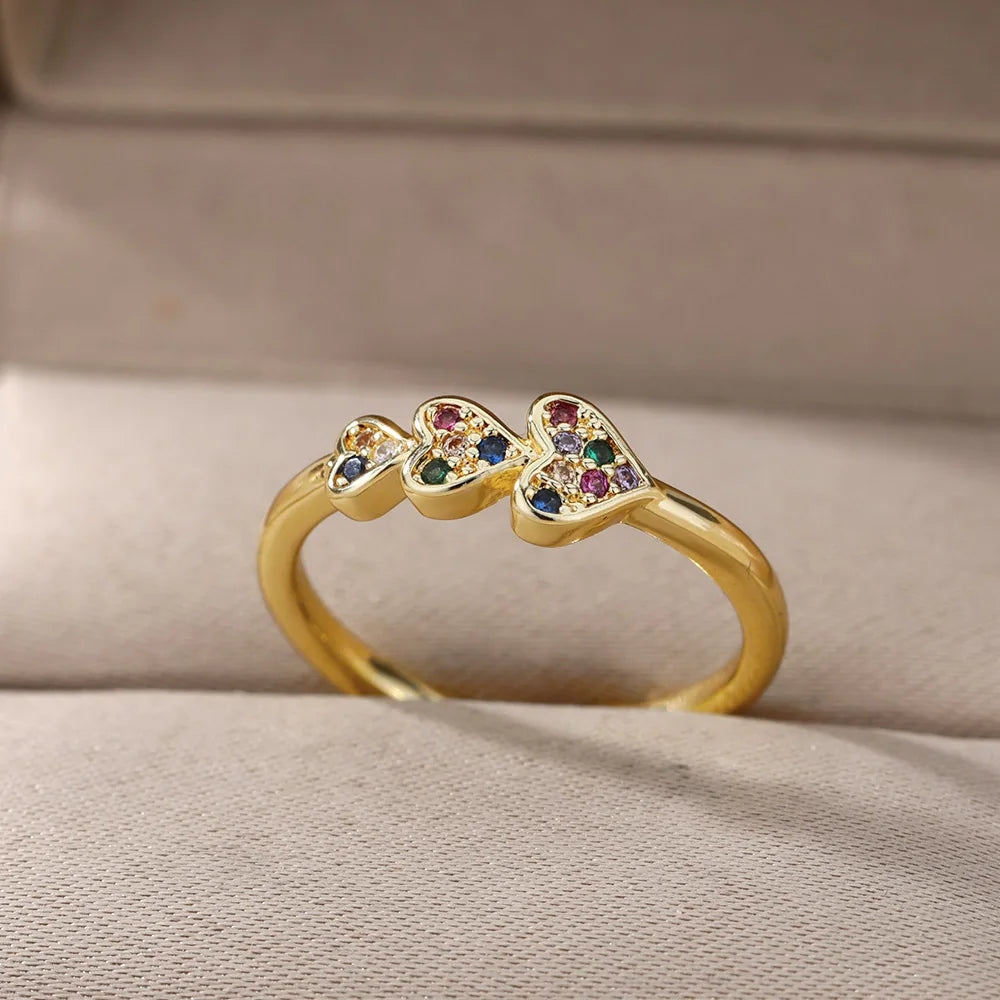 Glatte Doppel Herz Ringe Für Frauen Edelstahl Zirkon Herz Liebe Ring Einstellbare Finger Ring Weihnachten Schmuck Hochzeit Geschenk