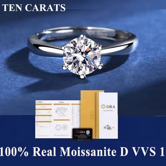 TEN CARATS 0,5-2CT verstellbarer Moissanit-Verlobungsring aus S925-Silber für Damen, ein laborgewachsenes Diamantgeschenk für Damen
