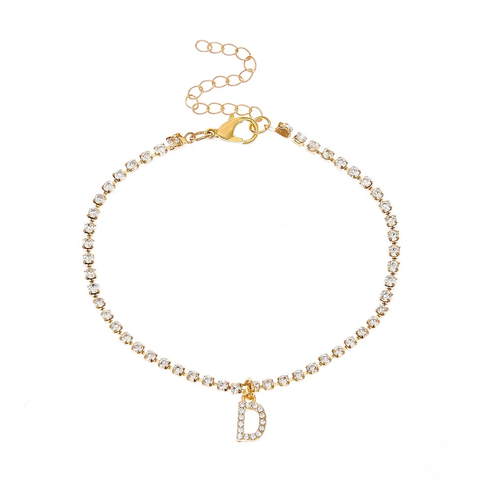 Mode Kreative Initial Buchstaben Alphabet Anhänger Strass Glänzenden Strand Fußkettchen Kette Fuß Schmuck Knöchel Armbänder für Frauen Boho