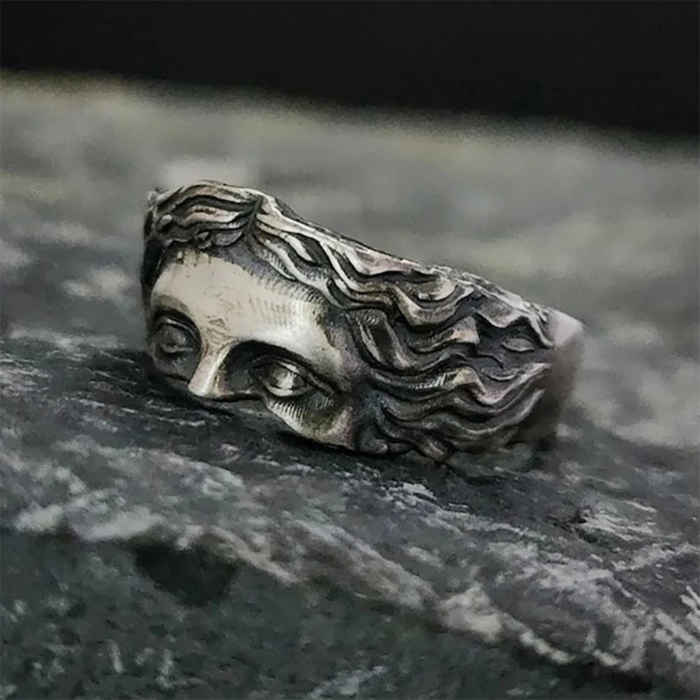Ringe für Männer, kreativer Venus-Maskenring, Retro-Thai-Silber-Relief mit verstellbarem Öffnungsring, Geständnisgeschenk