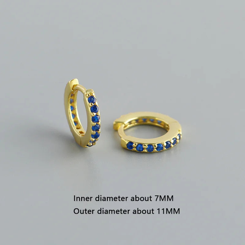 WANTME 925 Sterling Silber Einfache Farbe Zirkon Huggies 8,8mm Ohr Creolen für Frauen Mode Überzogene 18 k Gold Charms schmuck