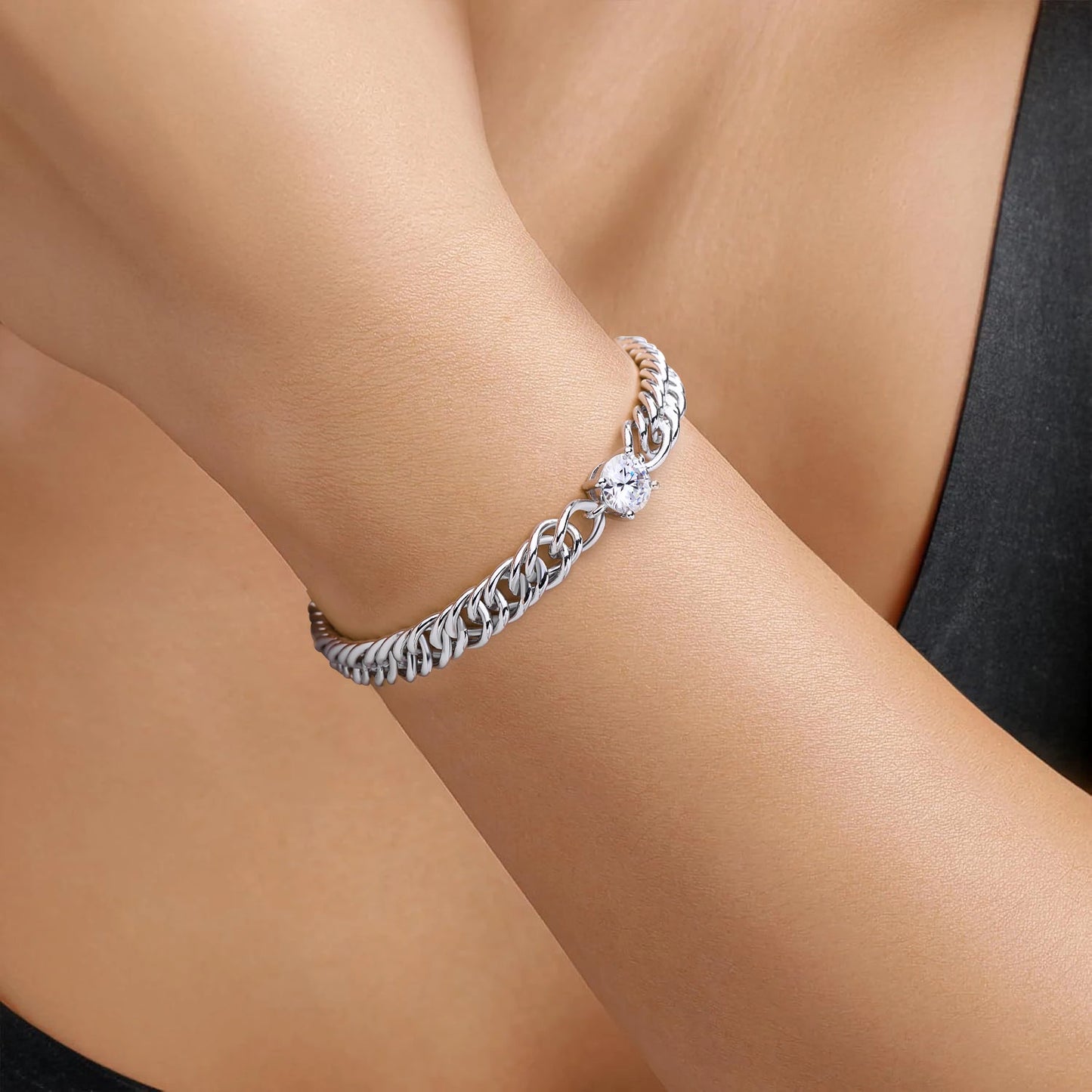 Kubanisches Kettenarmband mit 1 Karat Moissanit-Diamantarmbändern für Damen, 925er Sterlingsilber, vergoldet, 18 Karat Weißgold, edler Schmuck