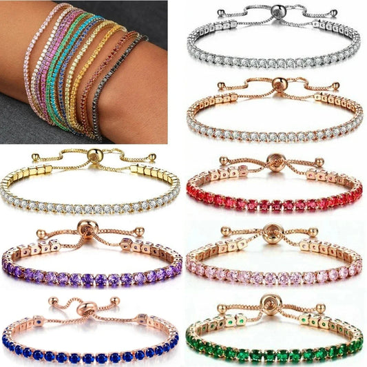 Luxus Zirkonia Tennis Armband Glänzenden Kristall Push-pull Armband Frauen Einfache Einstellbare Schmuck Party Hochzeit Zubehör
