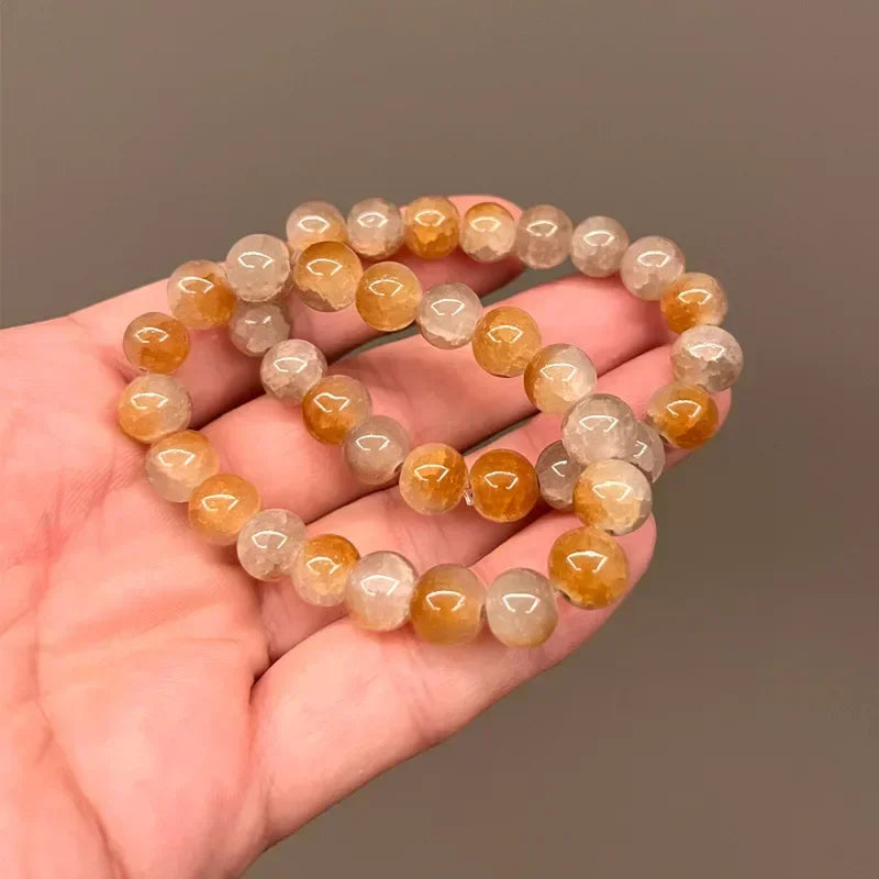 Natürliches rosa/buntes Kristall-/Porzellan-Armband mit Eis-Rissmuster und gemusterten Perlen, einzelner Kreis, glücklicher Heilstein, Schmuck, Geschenk