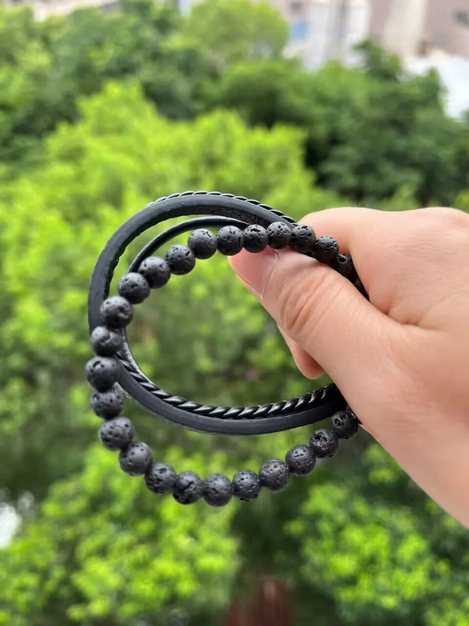 Mode Vulkanstein Perlen Armband Mutilayer Geflochtenes Leder Armband Für Männer Edelstahl Magnetische Armreif Schmuck Geschenk