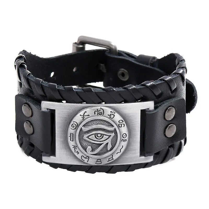 HNSP Viking Rune Schmuck Zubehör Wickelarmband aus Leder für Herren, verstellbare Größe