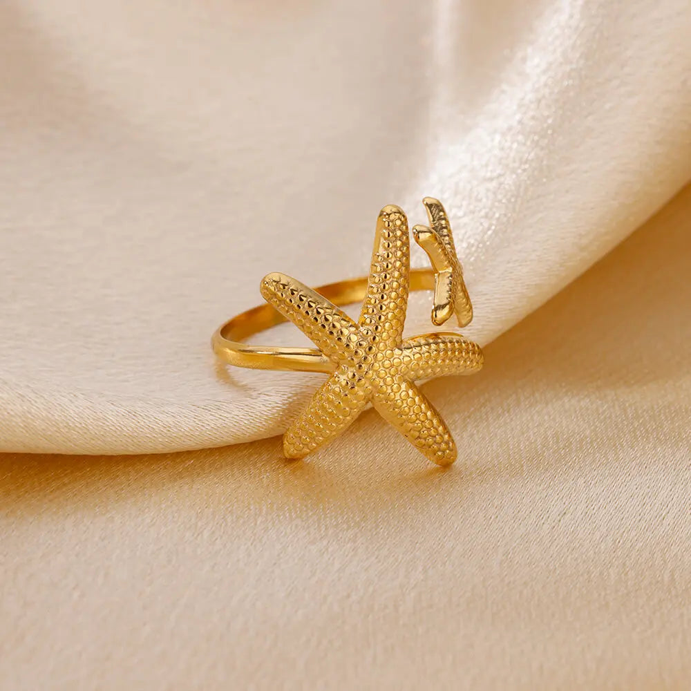 Edelstahl Seestern Offene Ringe Für Frauen Gold Farbe Geometrische Einstellbare Ring Hochzeit Party Mode Jewerly Geschenk anillos