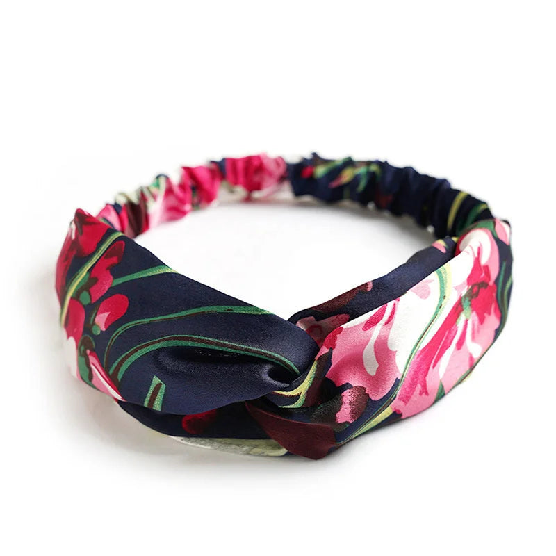Neue Boho Frauen Weiche Solid Print Stirnbänder Vintage Kreuz Knoten Elastische Haarbänder Turban Bandanas Mädchen Haar Bands Haar Zubehör