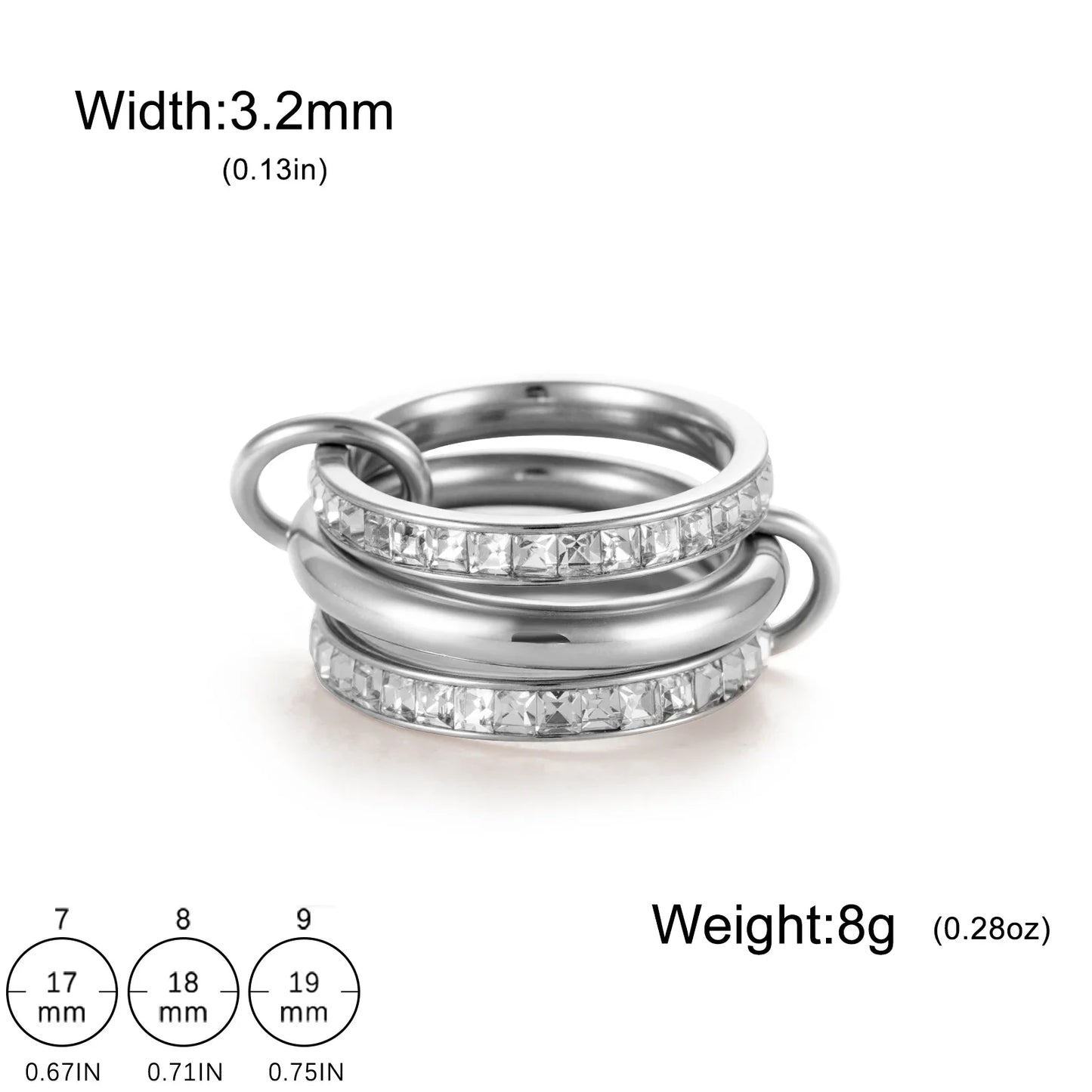 Teamer Frauen Mehrere Schichten Ringe Edelstahl Gold Farbe Klar Zirkon Finger Ring Minimalistischen Mode Schmuck Geschenk Großhandel