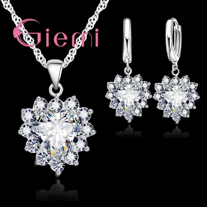 True Love Schmucksets aus 925er-Sterlingsilber für Hochzeit, Damen, Zirkonia, Anhänger, Halskette, Ohrringe, Set, Valentinstagsgeschenk