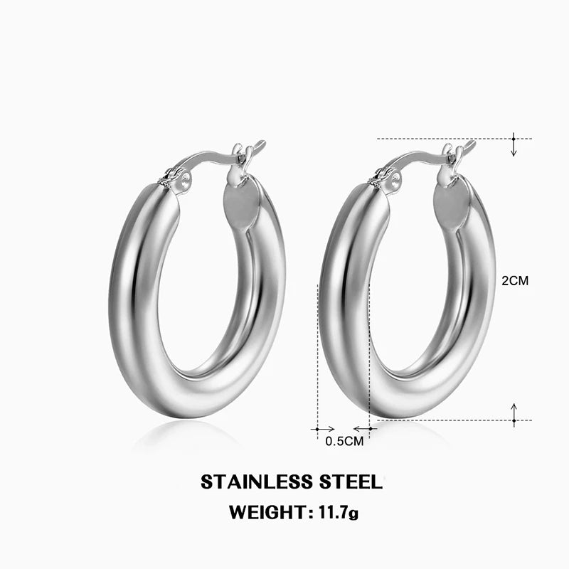 Klassische Mode Glatte Runde Creolen Für Frauen Edelstahl 5mm Dicke Ohr Schnalle Huggie Ohrringe Kreis Vintage-Schmuck