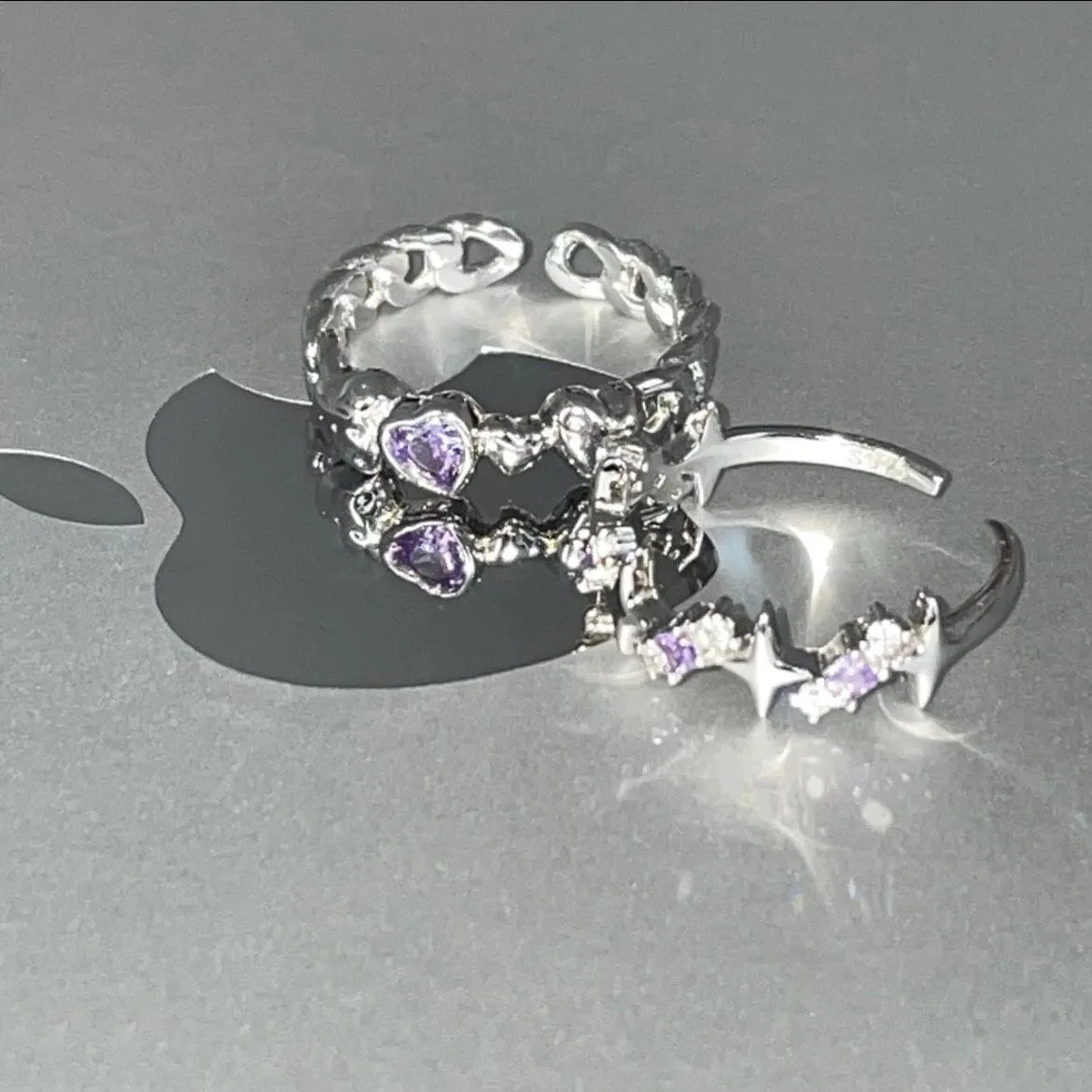 2024 Kpop Rosa Zirkon Herz Offener Ring für Frauen Mädchen Luxus Stern Herz Paar Fingerringe Hochzeit Y2K Party Schmuck Geschenk
