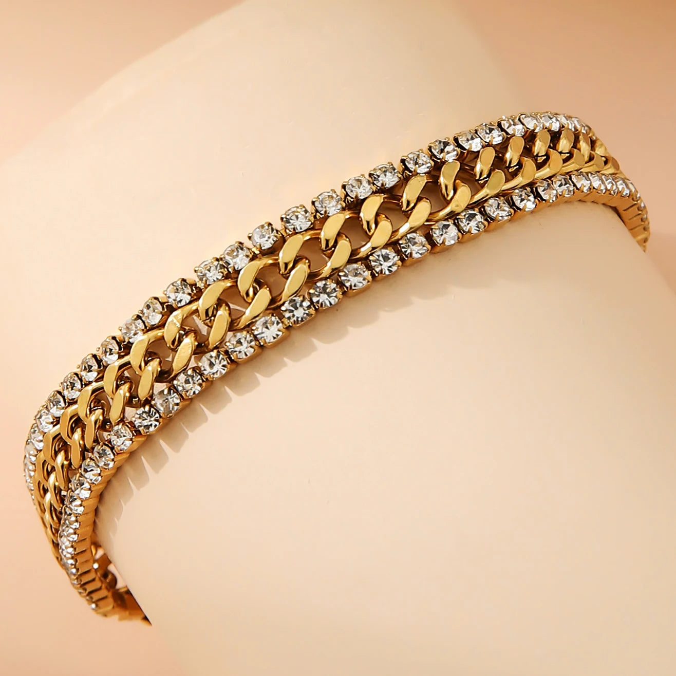 Verstellbares Armband aus 18 Karat vergoldetem Edelstahl mit Zirkonia, stapelbarer, hypoallergener Schmuck, Geschenk für Frauen/Mädchen