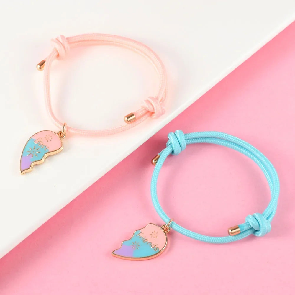 Lovecryst 2 Teile/satz Herzförmige 3-farbe Tropf Öl Beste Freundin Armband für Kinder Mädchen Mode Freundschaft Geschenke