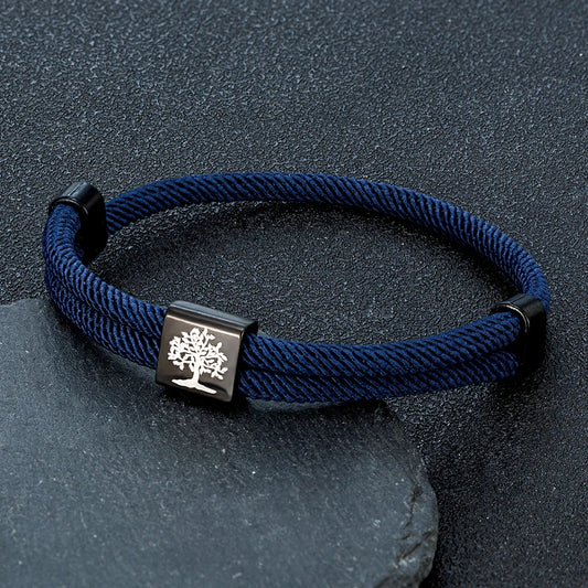MKENDN Handgefertigtes marineblaues geflochtenes Seilarmband aus Edelstahl. Der Baum des Lebens, quadratische Armbänder für Männer und Frauen, Paarschmuck