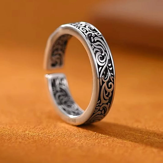 Silberfarbene Retro-Ringe mit Grasmuster für Damen, klassischer französischer Zeigefingerring für Jungen, Geschenk, Gothic-Schmuck