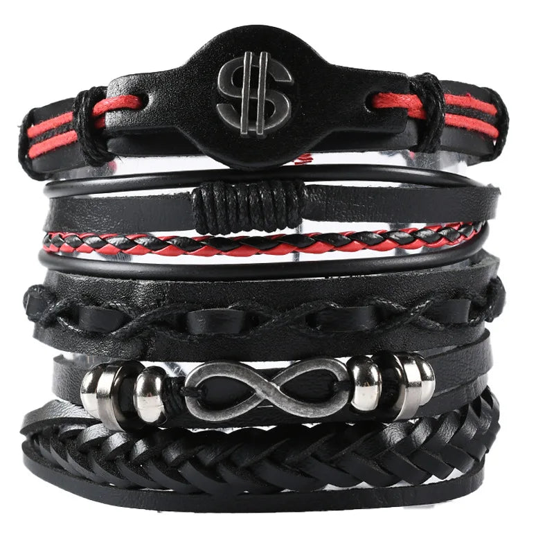 Mode Armband Viking Armband für Männer Hand Armbänder gewebt Schädel Hand Schmuck verstellbare Leder Set Viking Mann Armband