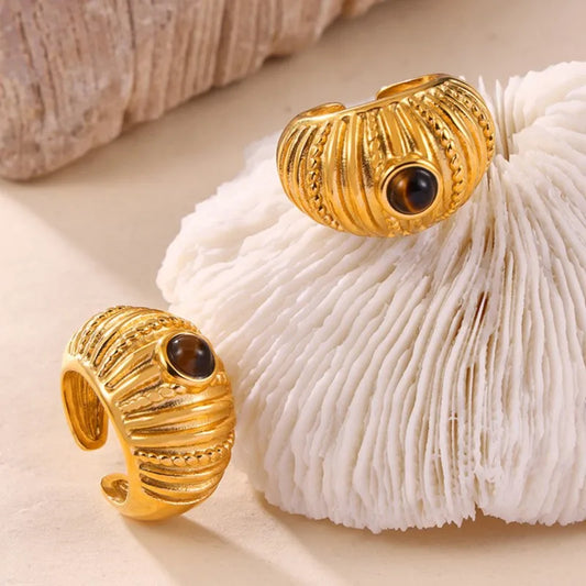 316L Edelstahl Ringe Für Frauen 18K Gold Überzogene Wasserdichte frauen Chunky Ring Goth Goldenen Offenen Ring Luxus Frau schmuck