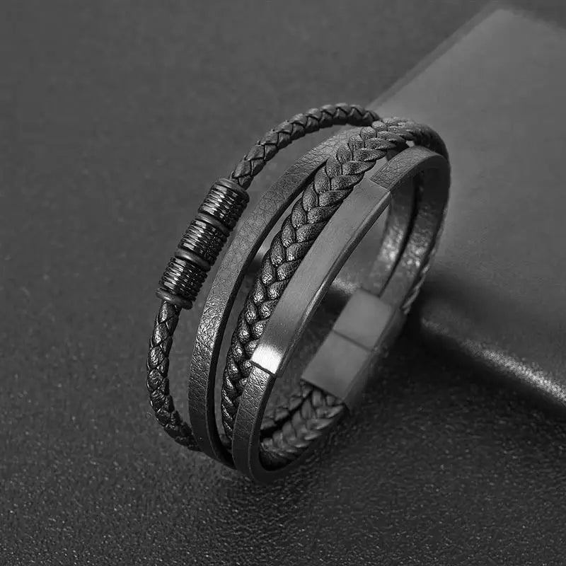 Punk Männer Leder armband mit Edelstahl Magnet verschluss geflochten mehr schicht ige Leder verpackung Armreifen Mann Schmuck Geschenk