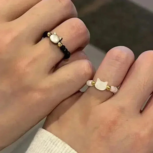 2 stücke natürliche Mondstein Obsidian Ringe Perlen minimalist ischen Zappel ring niedlichen schwarzen weißen Katzen ring Frauen Männer Party Zubehör Schmuck