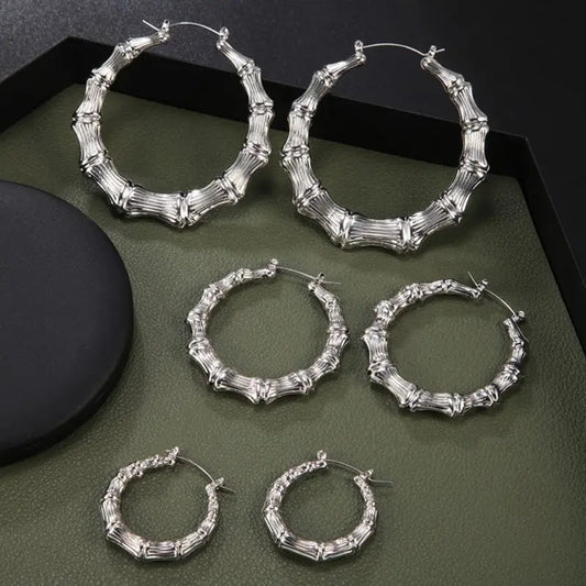 Punk Ohrringe Silber Gold Farbe große Bambus Kreis Creolen große Promi Ohrringe Creolen Schmuck Charms für Frauen